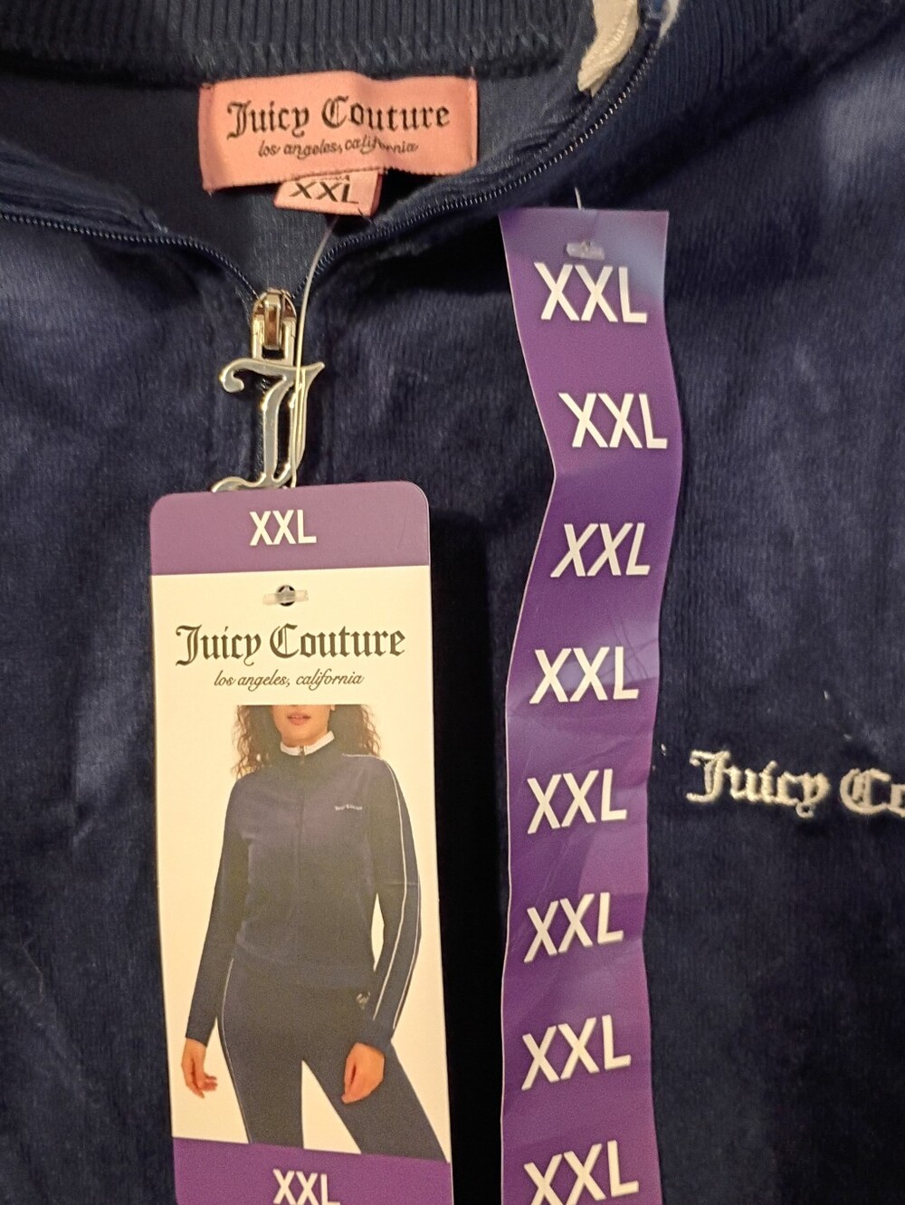 New! Juicy Couture Blue / White velour track jacket Size XXL - Picture 4 of 6